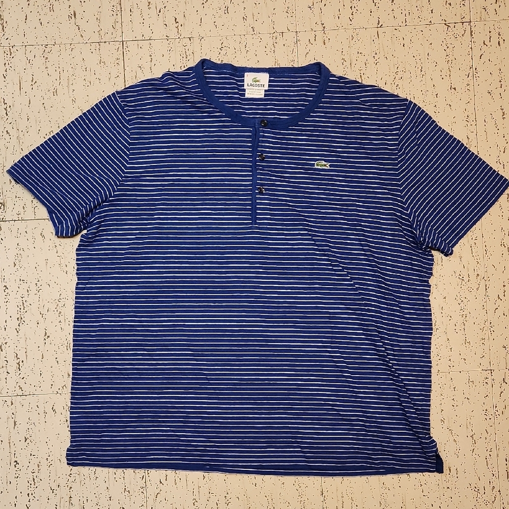 Lacoste Blue & White Stripe 1/4 Button Down T-Shirt